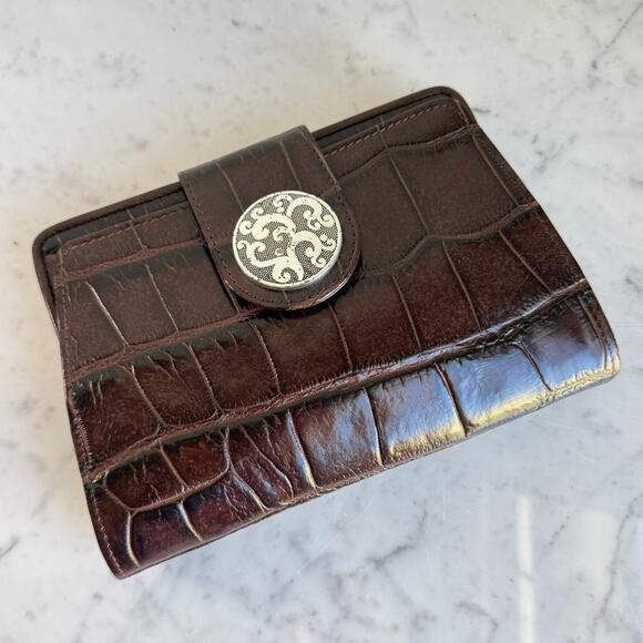 Brighton Croc Embossed Leather Organizer Crossbody Purse Brown - Picture 1 of 7